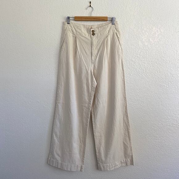 Marine Layer Flora High Waisted Wide Leg Trouser Pants Parchment Ecru Size 10 - Picture 6 of 16